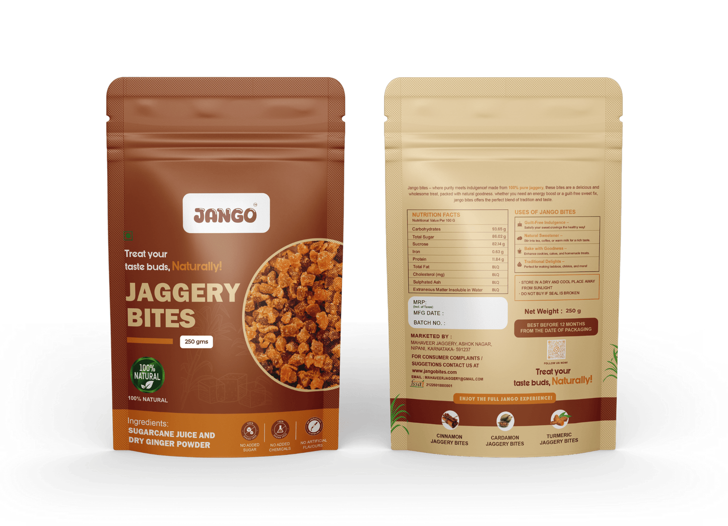 100% pure organic dry ginger jaggery cubes bites