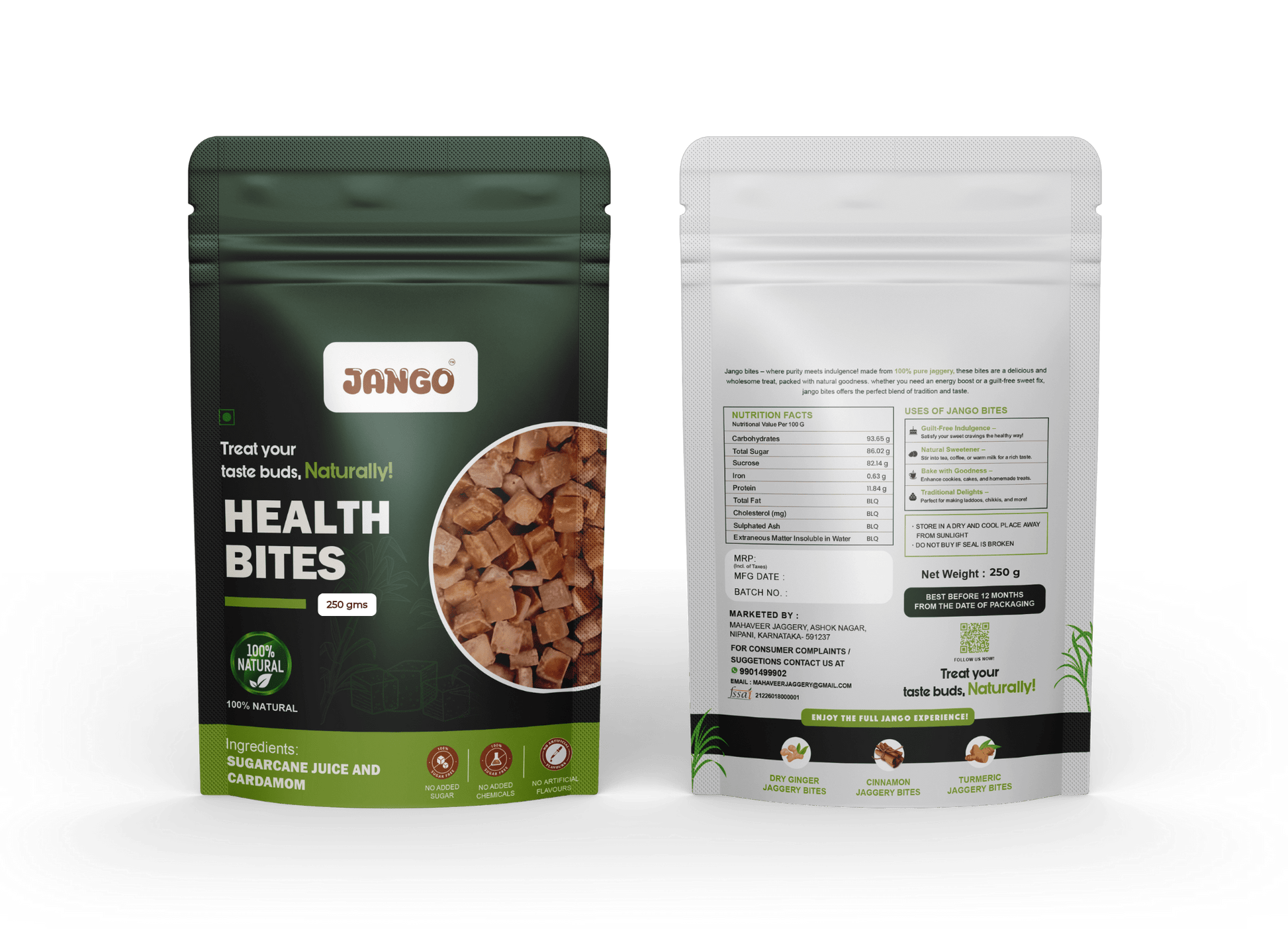 Cardamom pure organic jaggery cubes packed in package