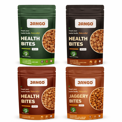 The Jaggery Bites Pack of 4 (Plain, Ginger, Cinnamon & Cardamom) (250 gm each)