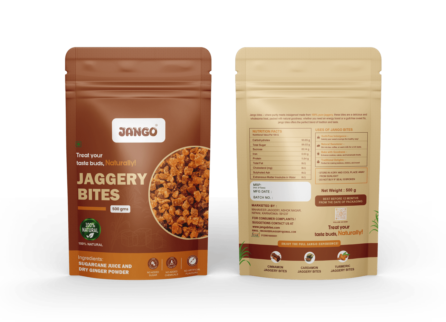 Natural ginger jaggery bites packed with 500 gm package