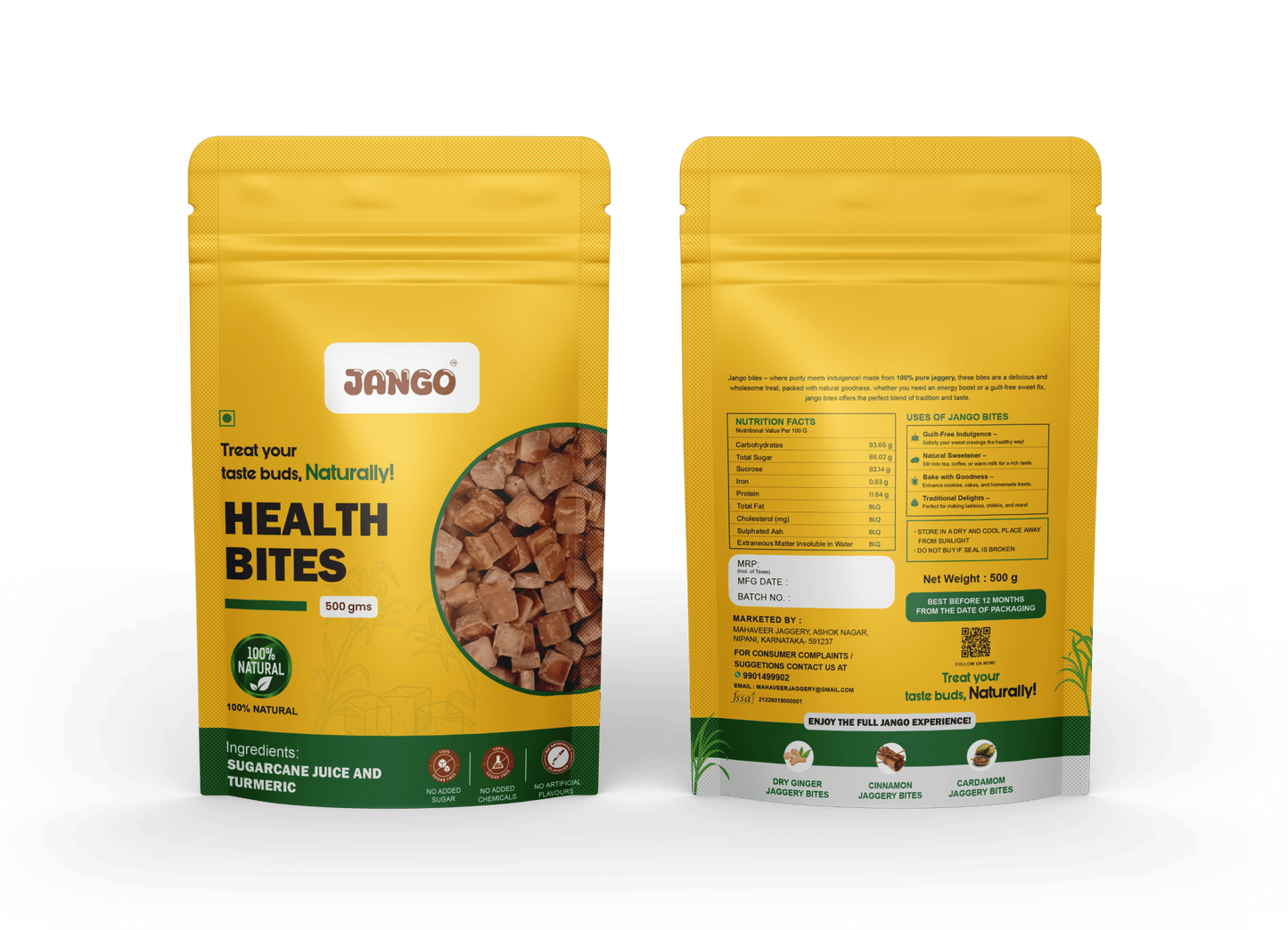 100% natura; jaggery cubes made from sugarcane juice and turmeric powder
