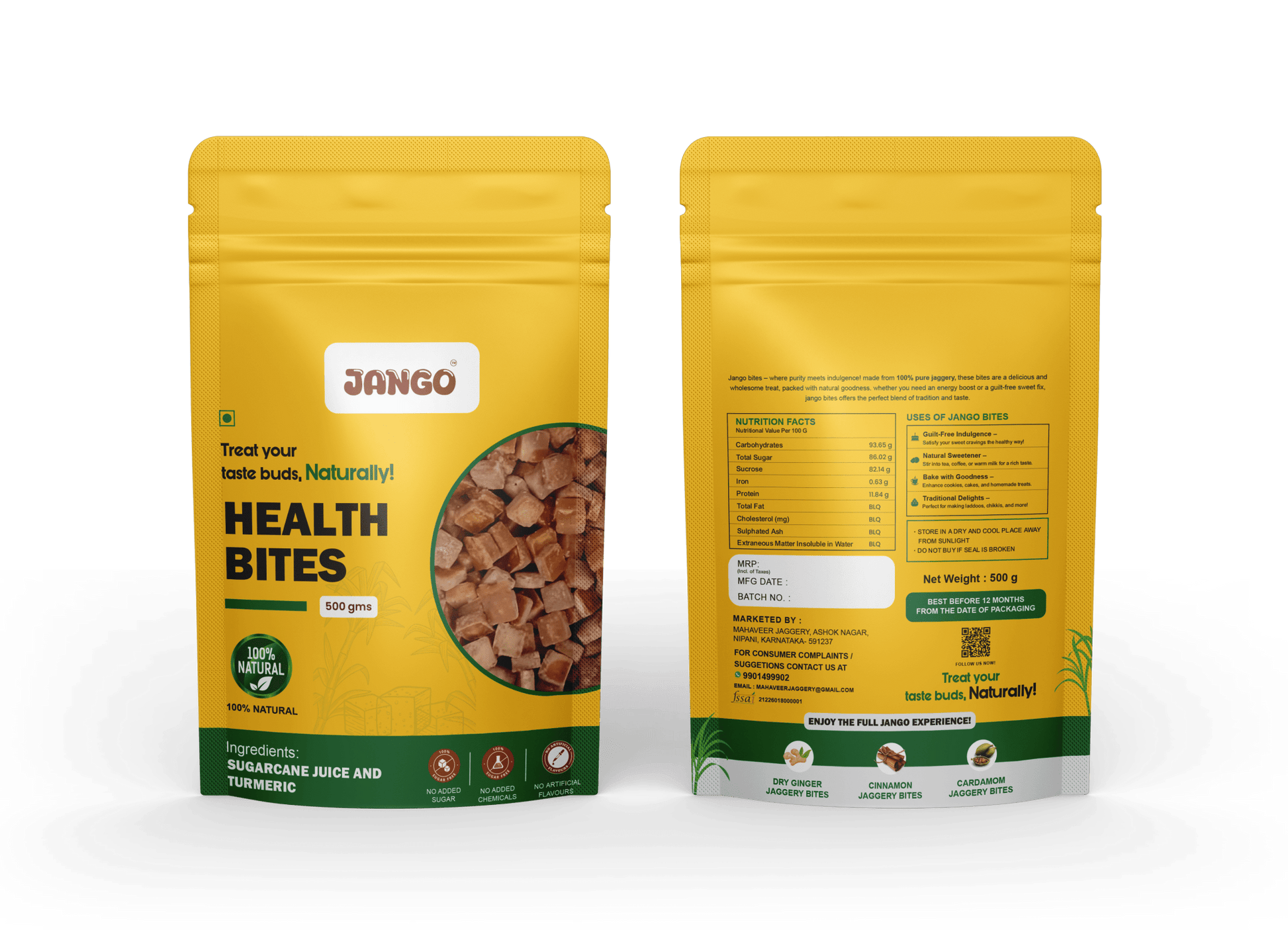 100% natura; jaggery cubes made from sugarcane juice and turmeric powder